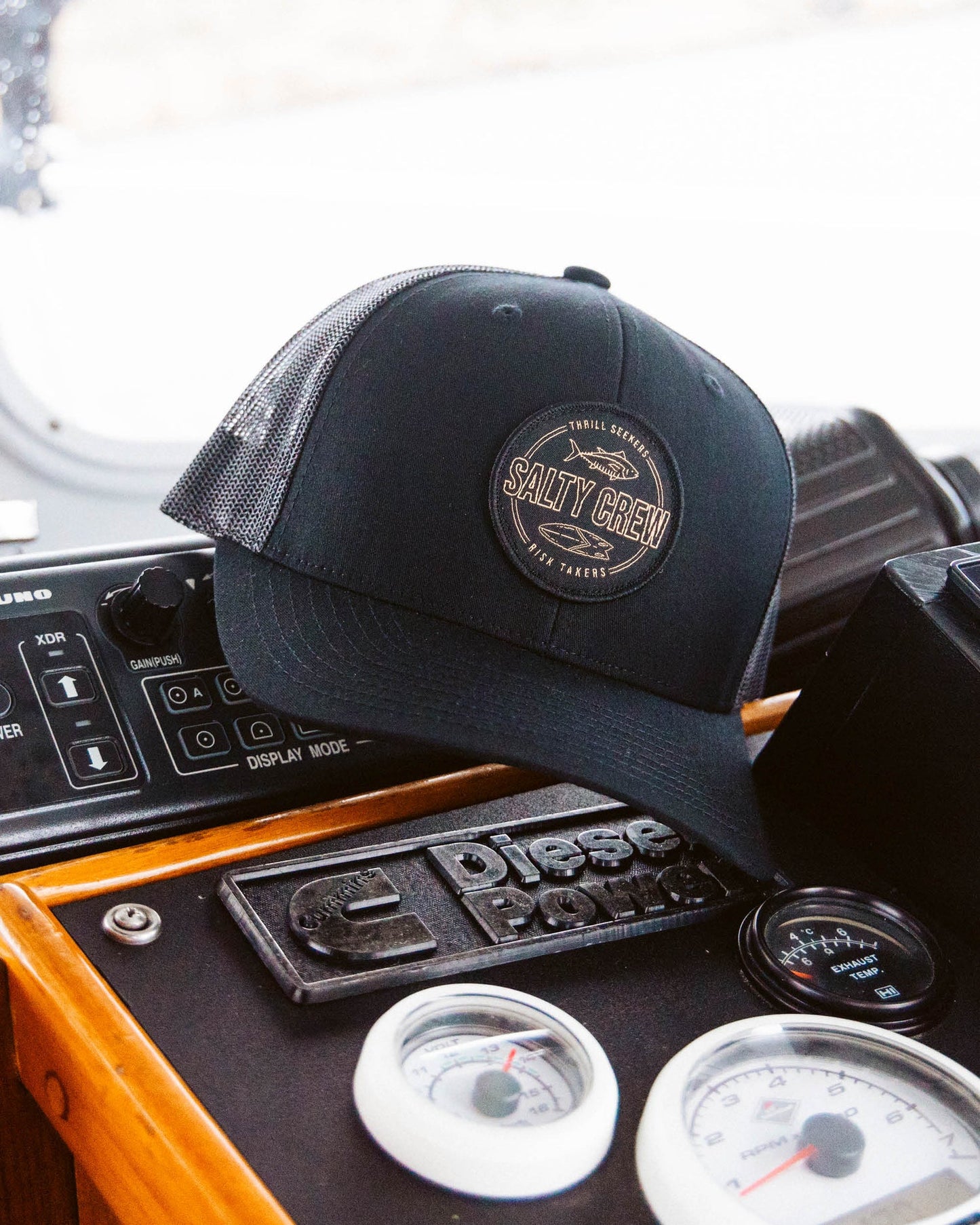 Salty Crew Outlined Retro Trucker Hat - Black Hats