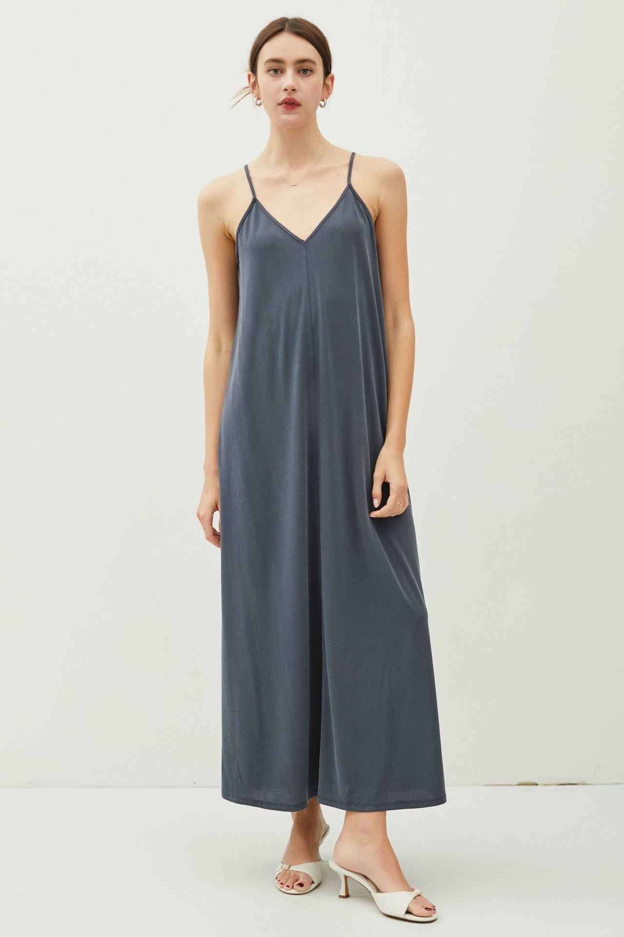 SURFWORLD - MODAL V-NECK ADJUSTABLE STRAP MAXI DRESS - Charcoal Dress