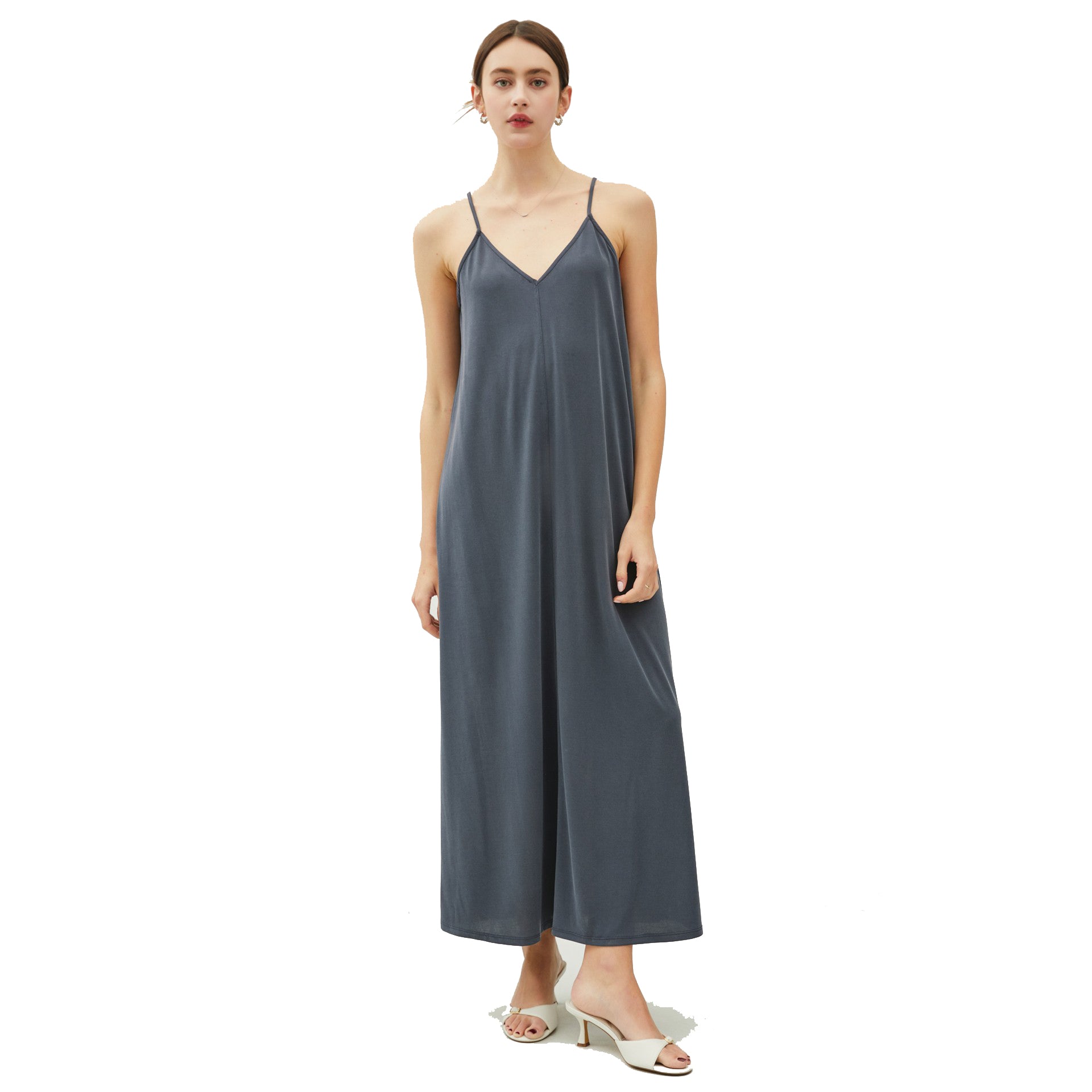 SURFWORLD - MODAL V-NECK ADJUSTABLE STRAP MAXI DRESS - Charcoal Dress