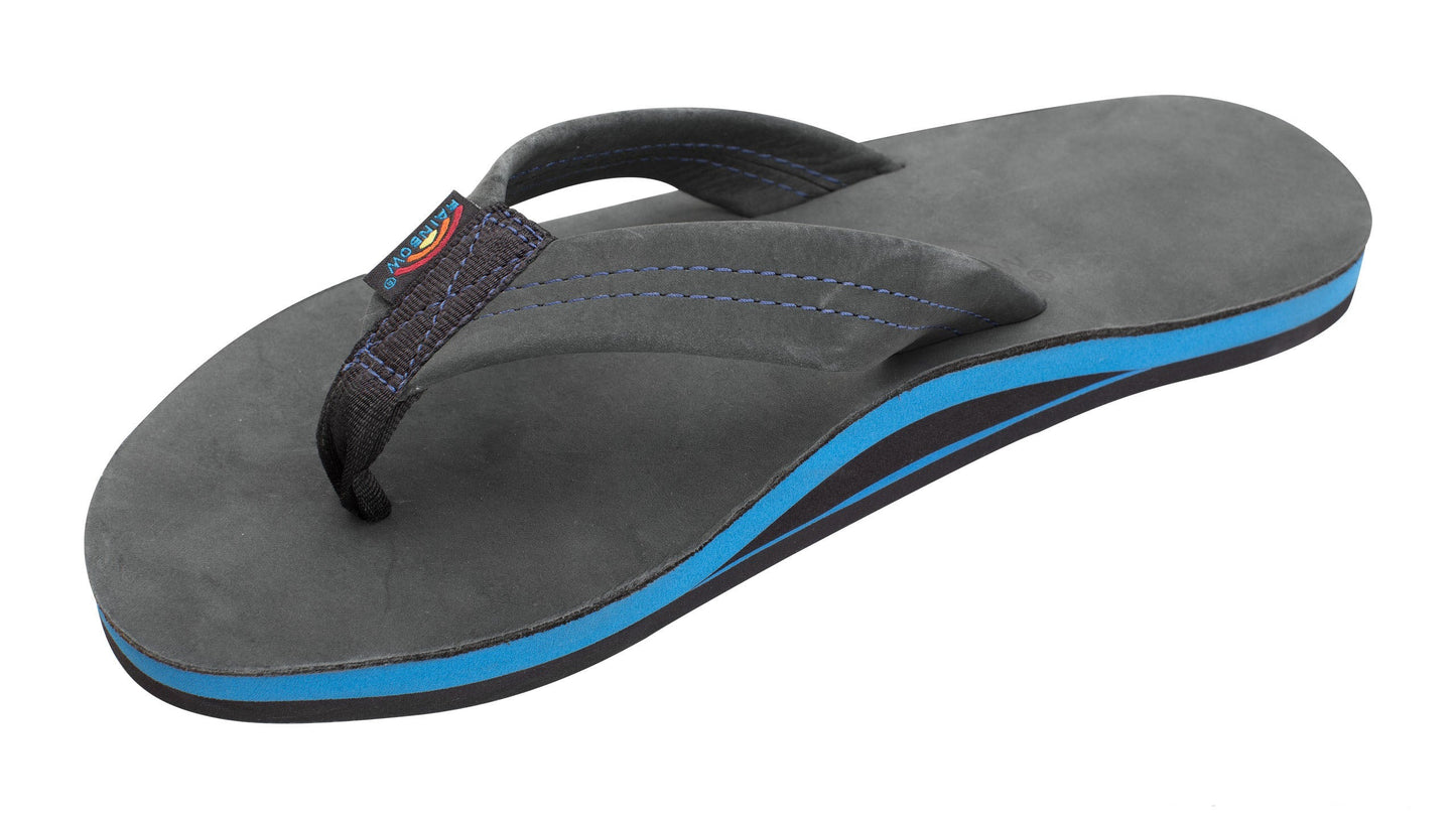 Rainbow Men's Black Leather Sandals Premier Blues - Black Blue midsole Mens Footwear