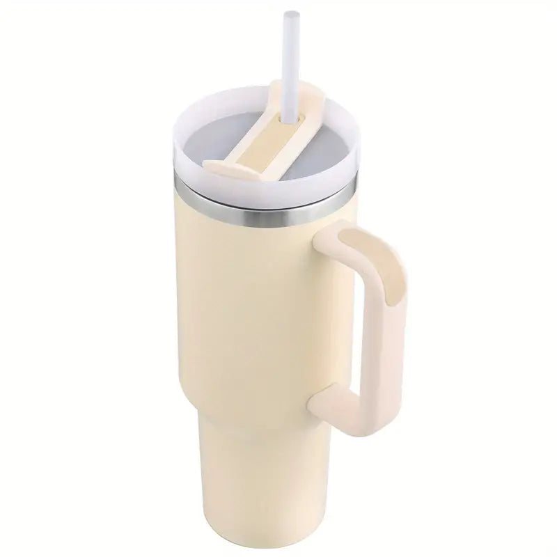  40 oz Beige Tumbler With Handle And Straw Lid, Large