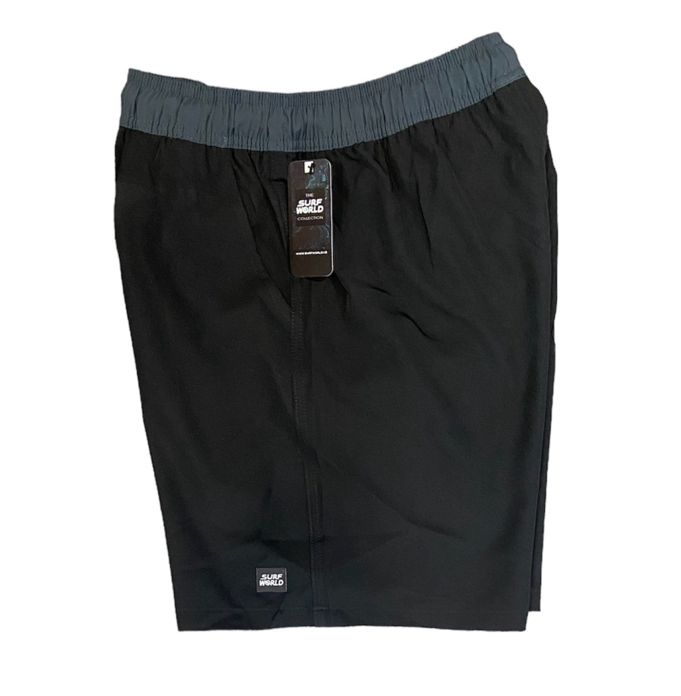 Surf World Elastic Solid Swim / Surf Shorts - Black Grey Mens Boardshorts