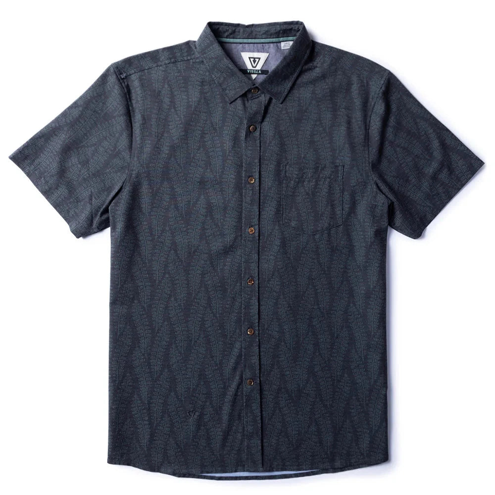 Vissla Kelp Crawl Hybrid Eco Woven SS Button Down Shirt - Black Mens Woven Shirt