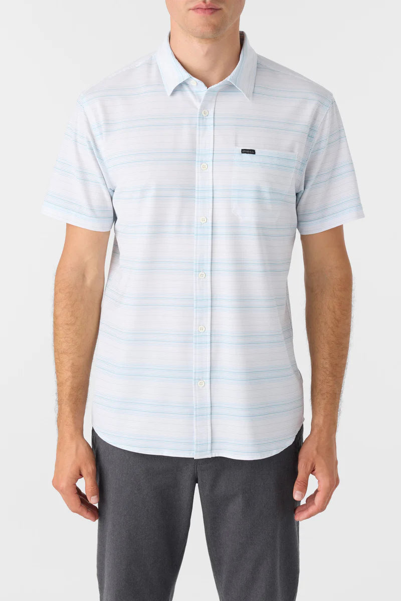 Oneill Trvlr Traverse Stripe UPF SS Button Down Shirt - White Mens Woven Shirt