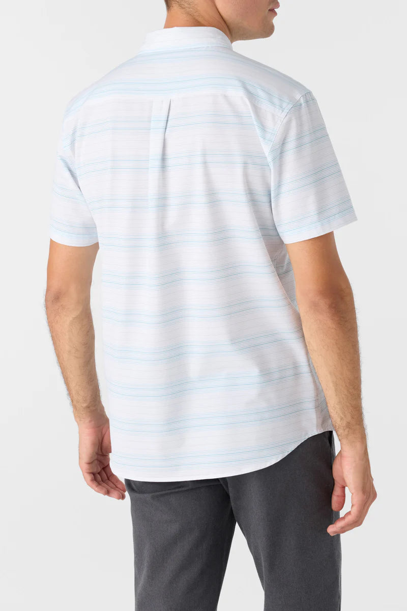 Oneill Trvlr Traverse Stripe UPF SS Button Down Shirt - White Mens Woven Shirt