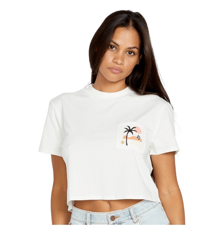 Volcom Pocket Dial Crop T Shirt Palm - White Womens T Shirt