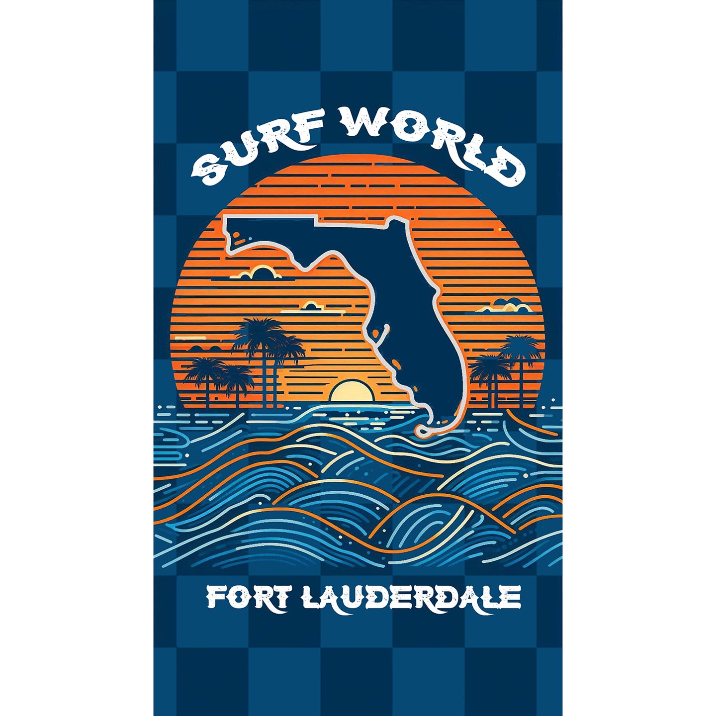 Surf World Microfiber Beach Towel Blue FL Checkers Towel