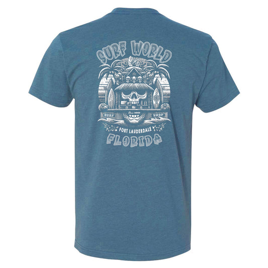 Surf World Dive Bar Skully Tee Shirt - Heather Slate Blue Mens T Shirt