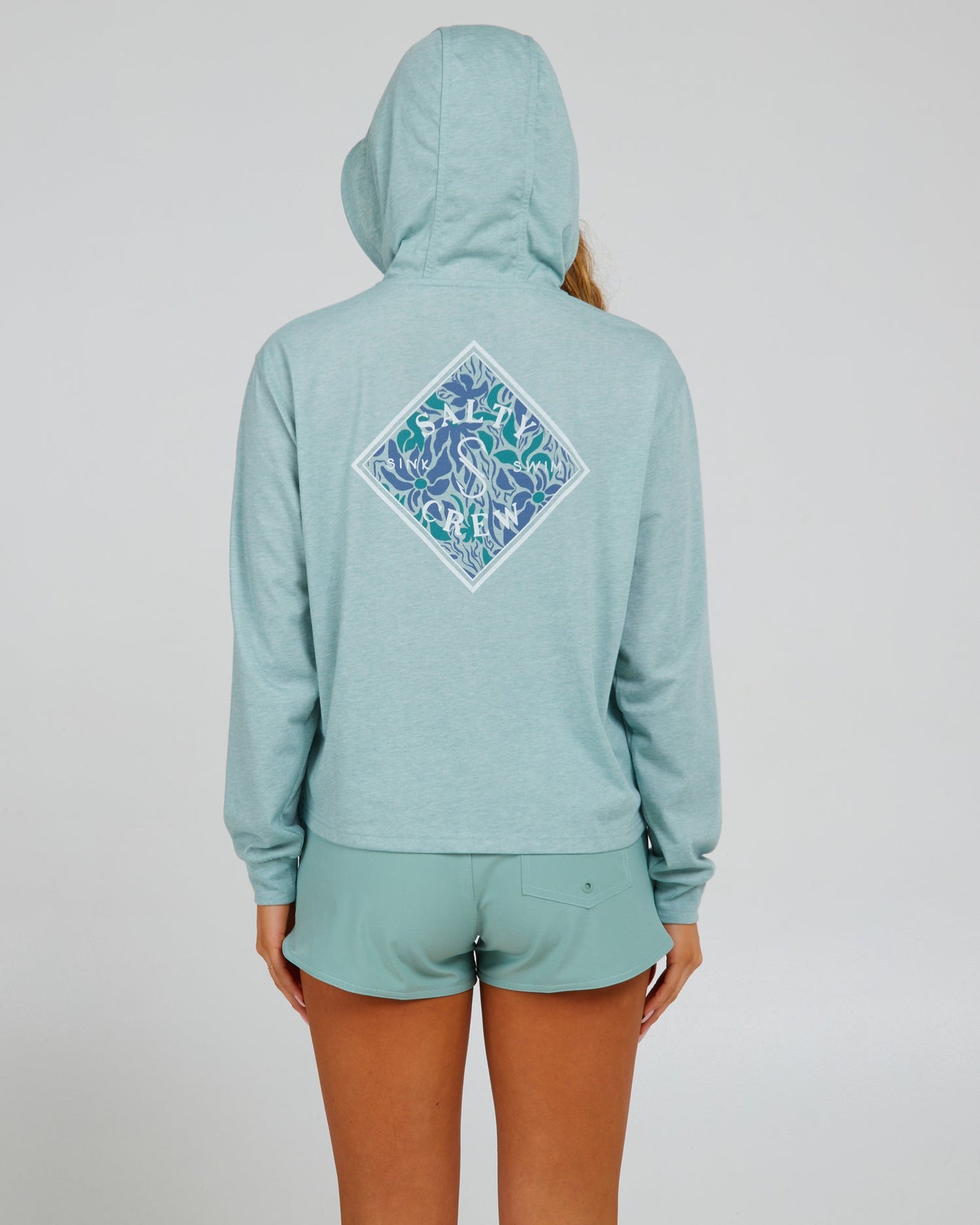 Salty Crew Floral Tippet Crop Tech Hoody - Cloud Blue womens hoodie