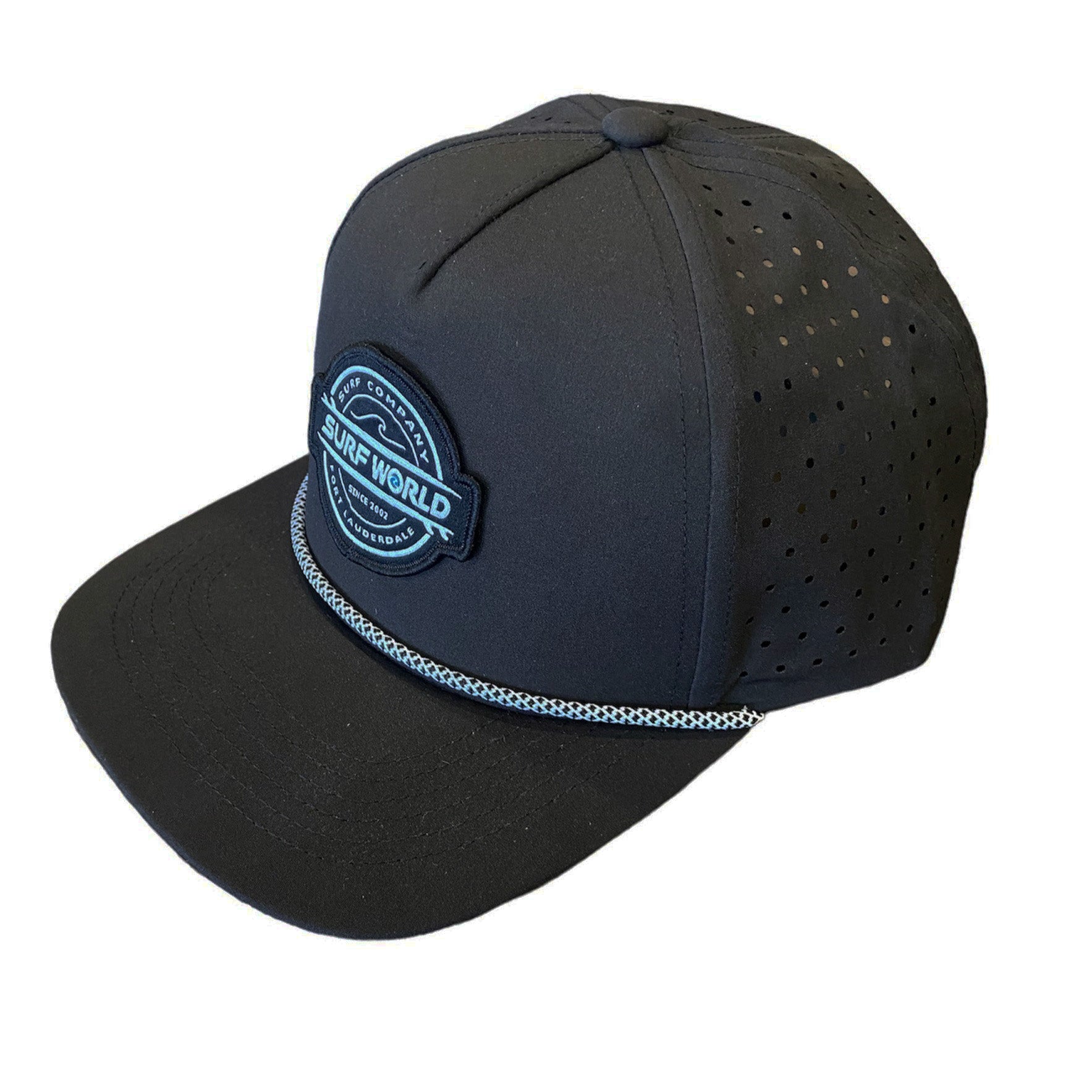 Surf World Performance Snap Back Hat Black Grey White