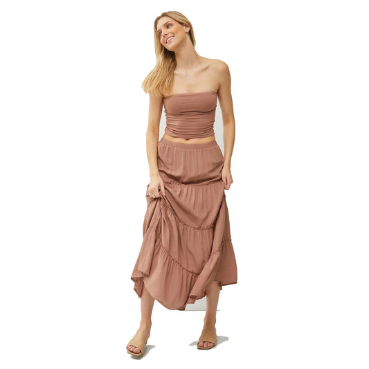 SURF WORLD - TIERED MAXI SKIRT - Brown