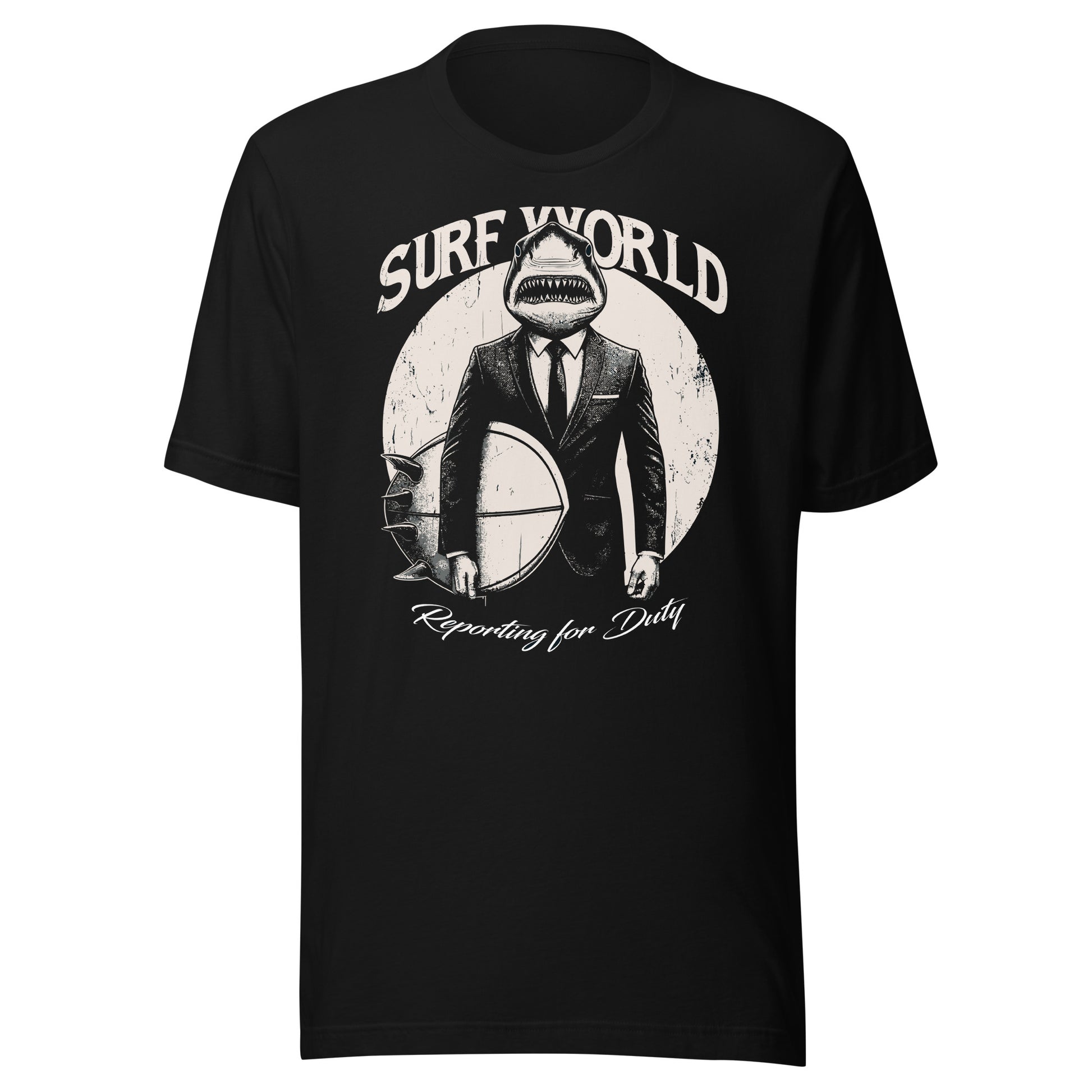 Surf World Shark Boss Reporting for Duty Tee Shirt Mens T Shirt Black