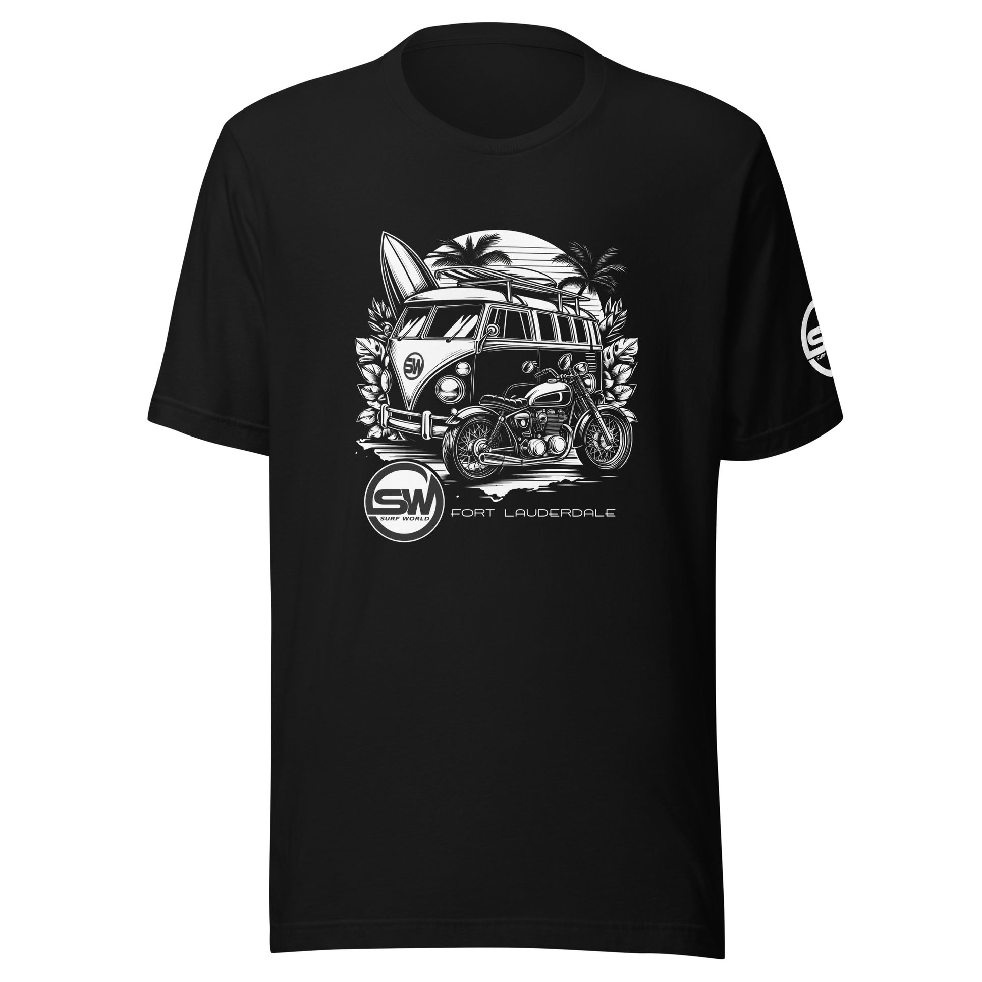 The Surf Bus and Motorcycle Unisex t-shirt Mens T Shirt Black