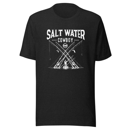 Saltwater Cowboy Rod Club T-Shirt - Surf World - Salt Water Mens T Shirt Black Heather
