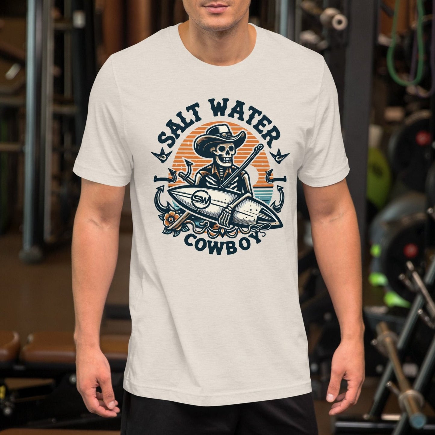 Salt Water Cowboy Hooked for Life Unisex t-shirt Mens T Shirt Heather Dust