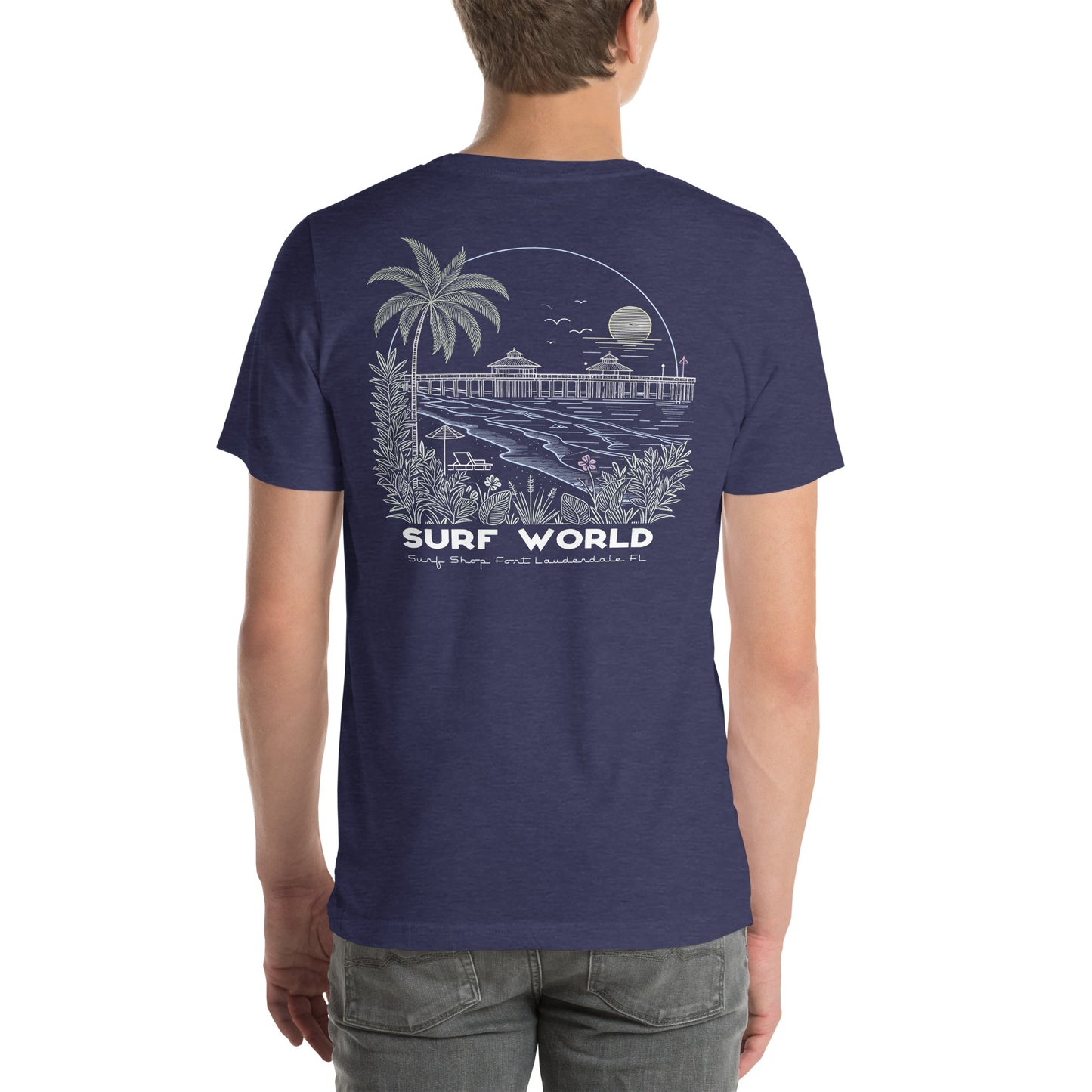 Surf World Pastel Palms Print Tee Shirt Mens T Shirt Heather Midnight Navy