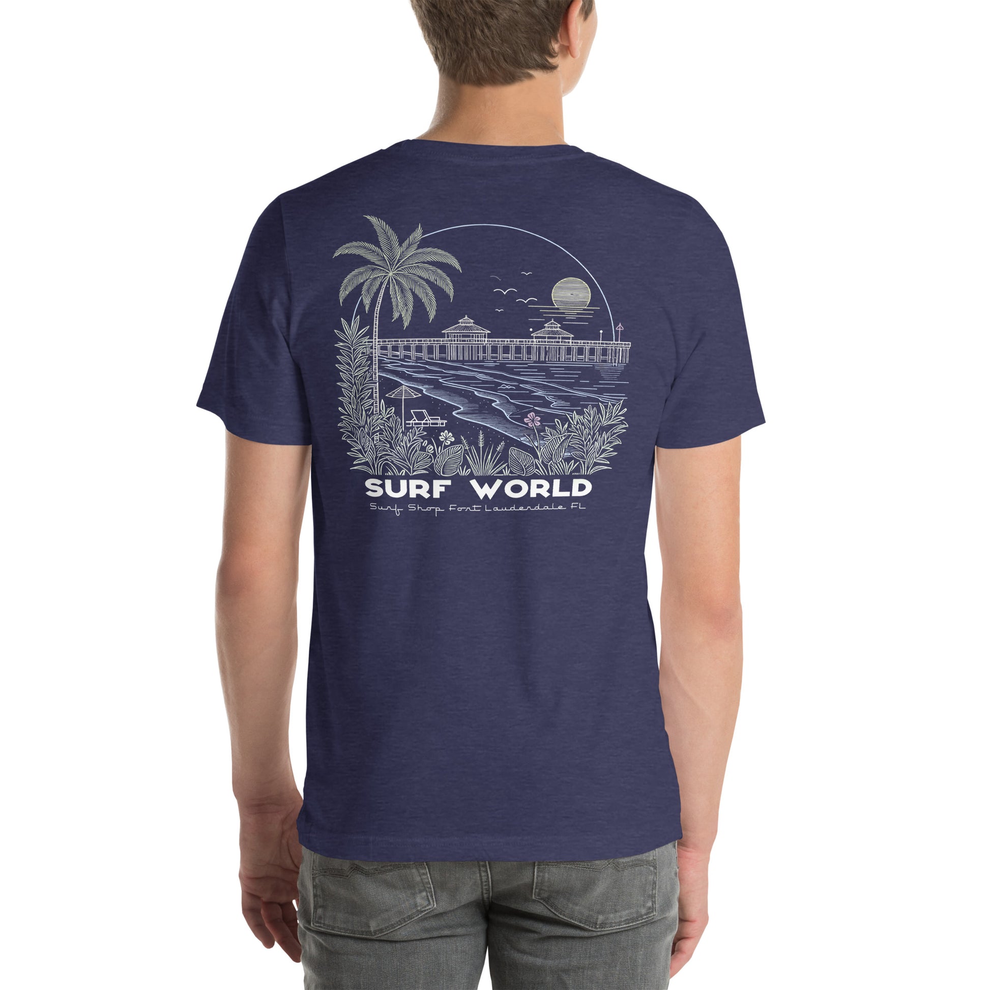 Surf World Pastel Palms Print Tee Shirt Mens T Shirt Heather Midnight Navy