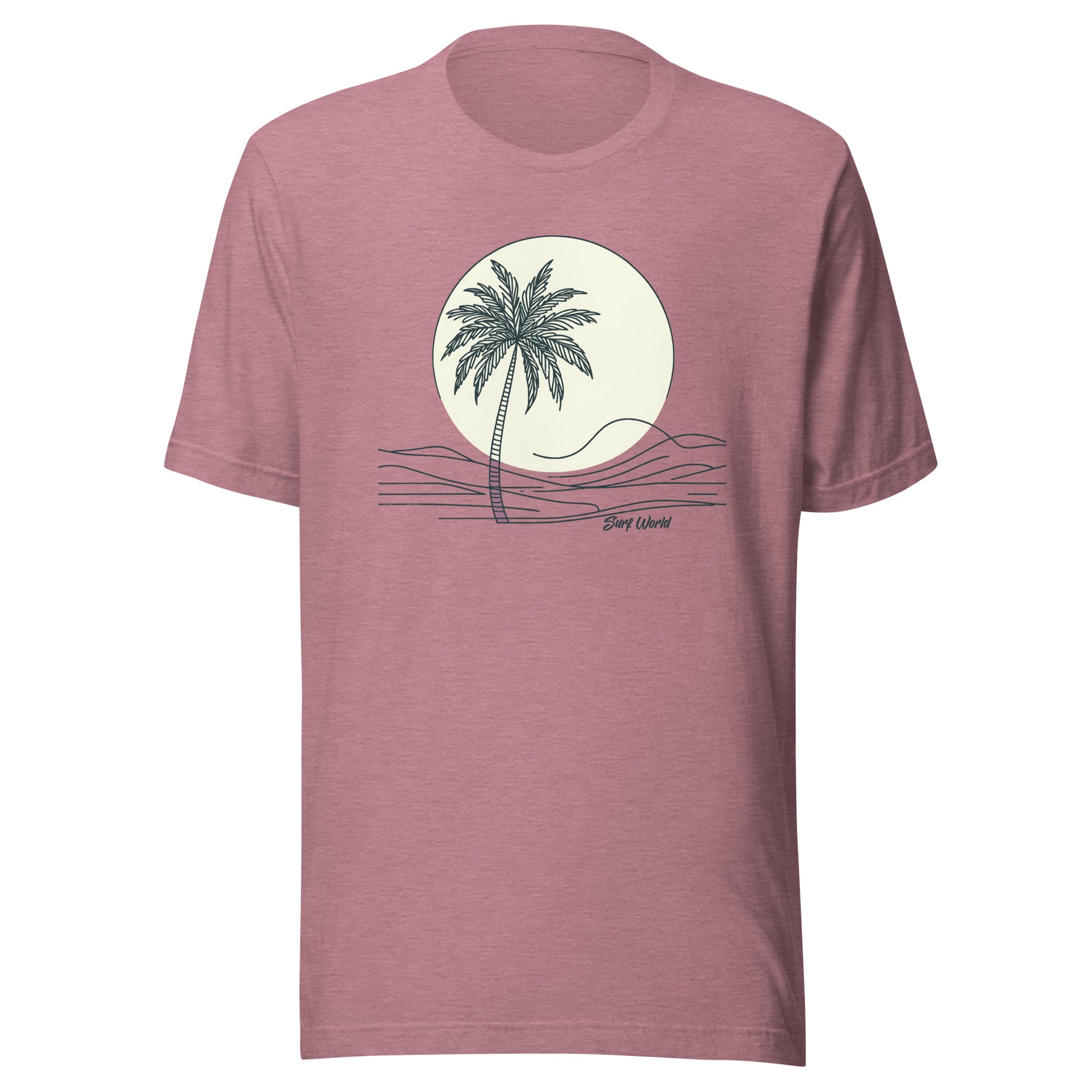 Surf World Pale Sun Palm Tree T Shirt Mens T Shirt Heather Orchid