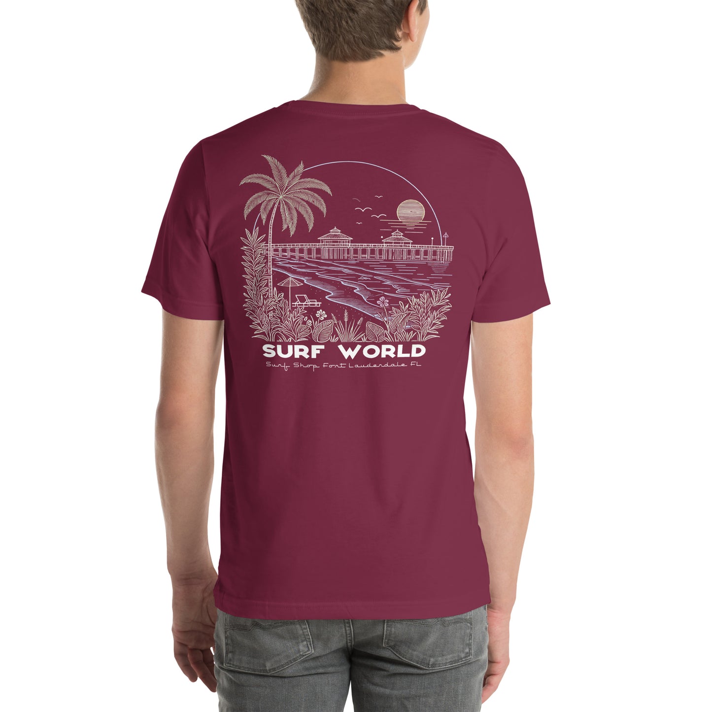 Surf World Pastel Palms Print Tee Shirt Mens T Shirt Maroon