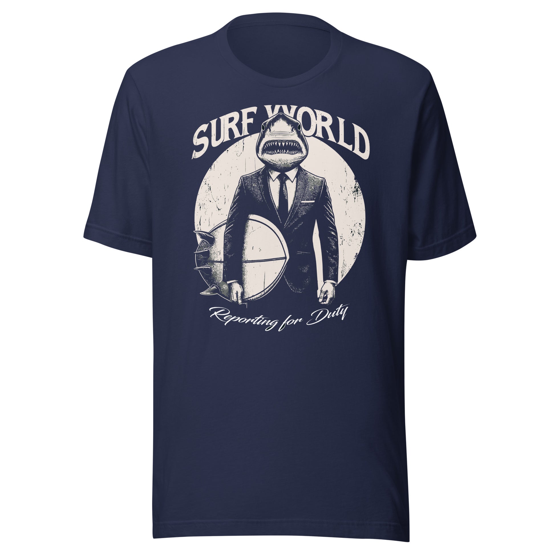 Surf World Shark Boss Reporting for Duty Tee Shirt Mens T Shirt Navy