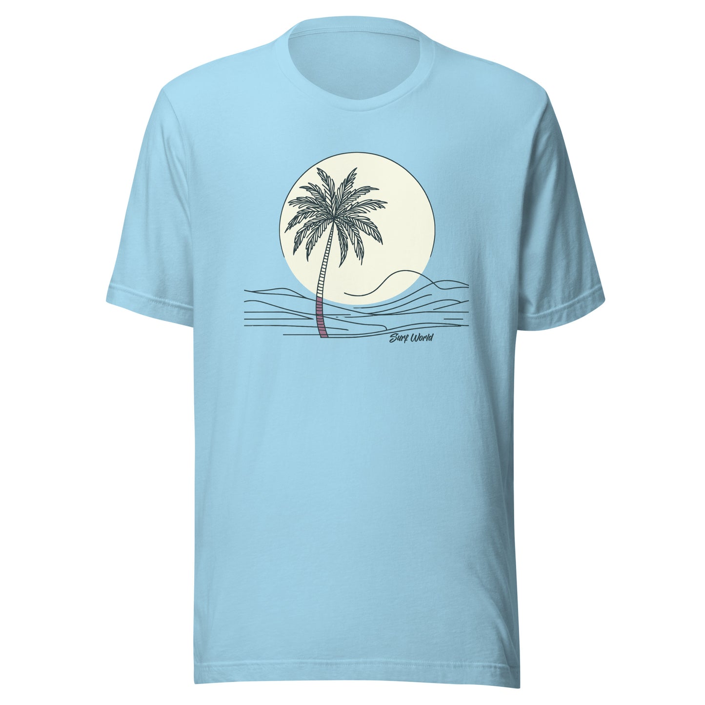 Surf World Pale Sun Palm Tree T Shirt Mens T Shirt Ocean Blue