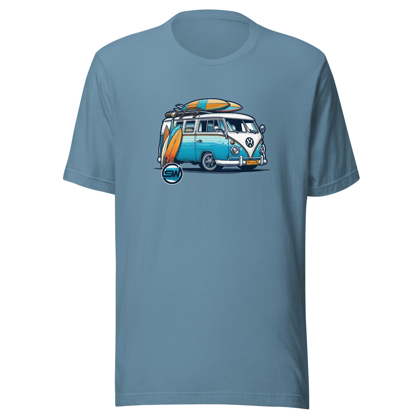 Surf World VW Stoked BUS Unisex t-shirt Mens T Shirt Steel Blue