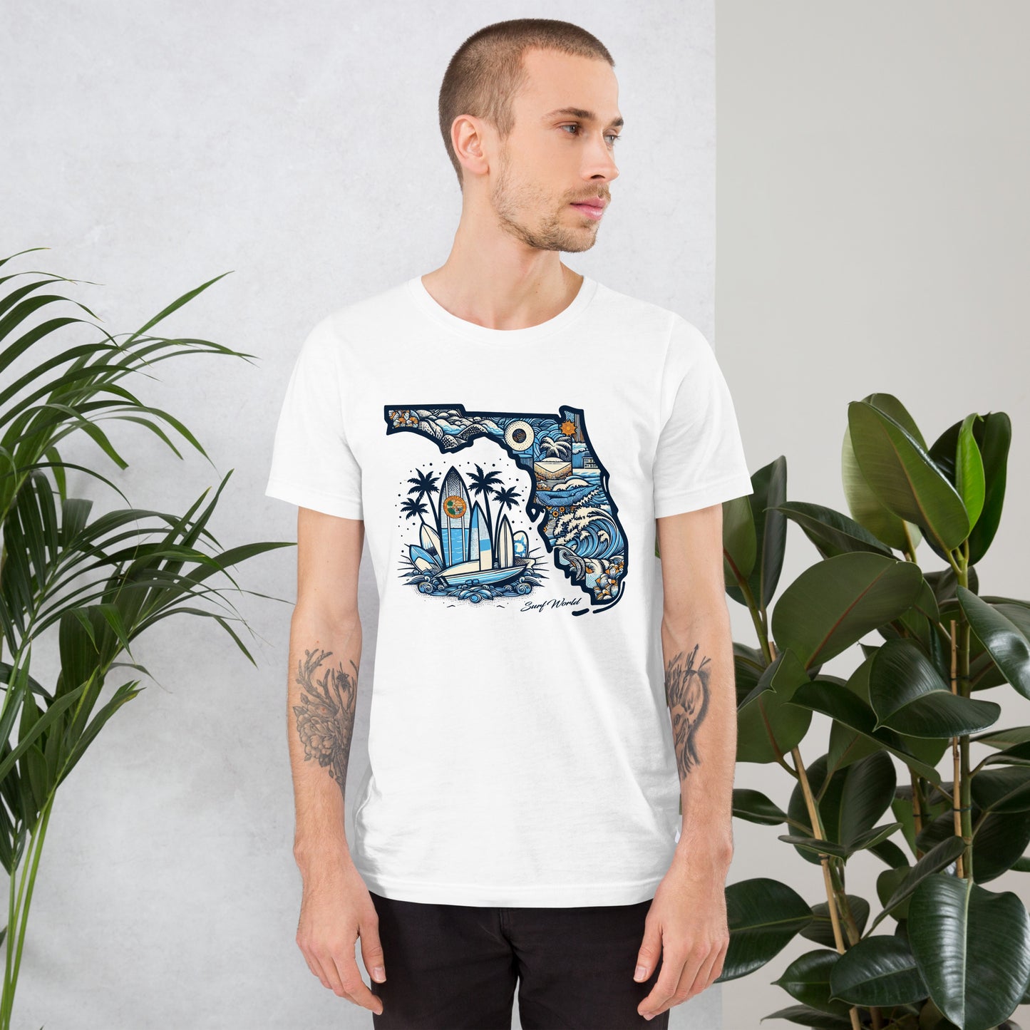 Florida the Land of Waves and Sun, Show FL some Love with the Surf World Tee Mens T Shirt White