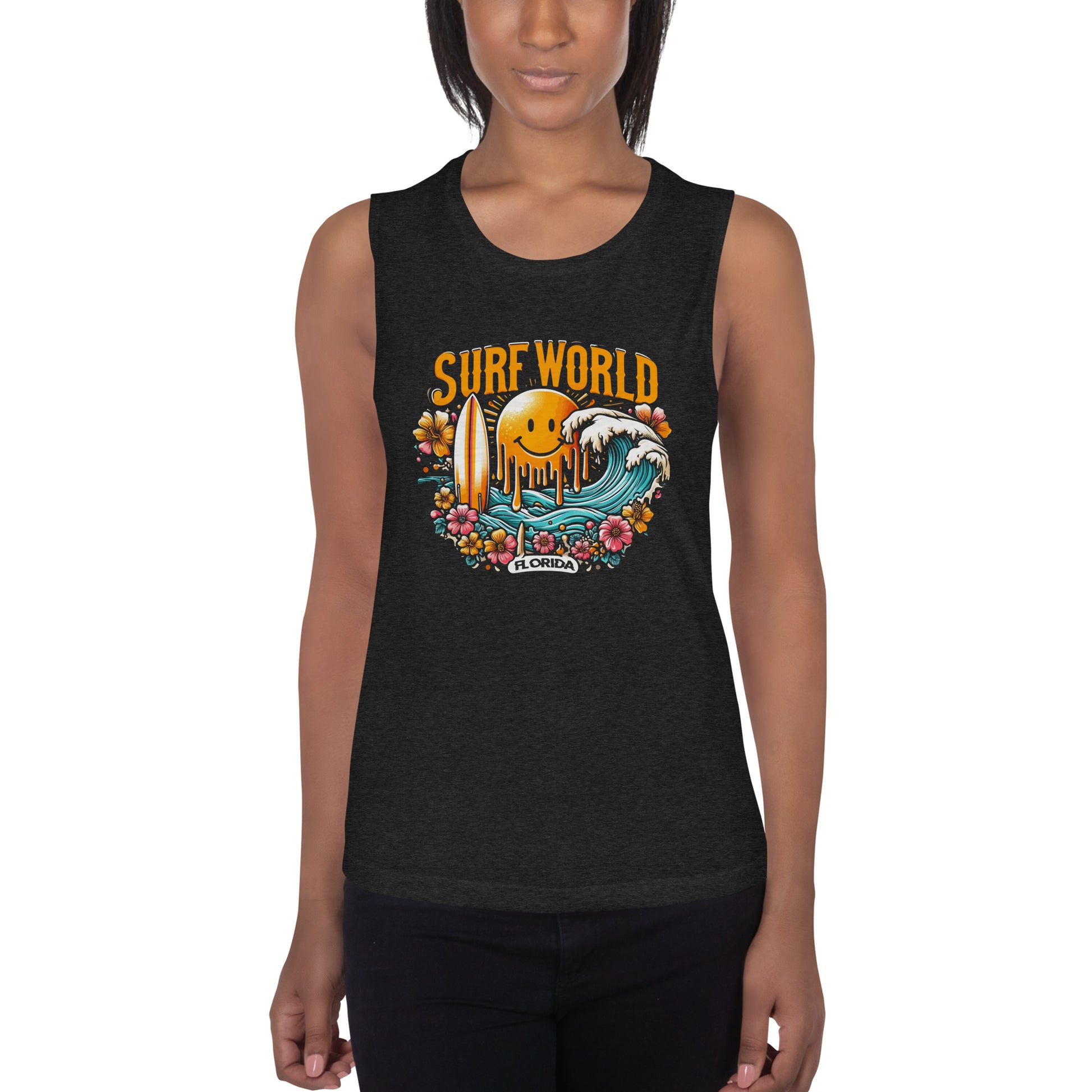 Surf World Drippy Sun Ladies Muscle Tank Top Womens Tank 2XL