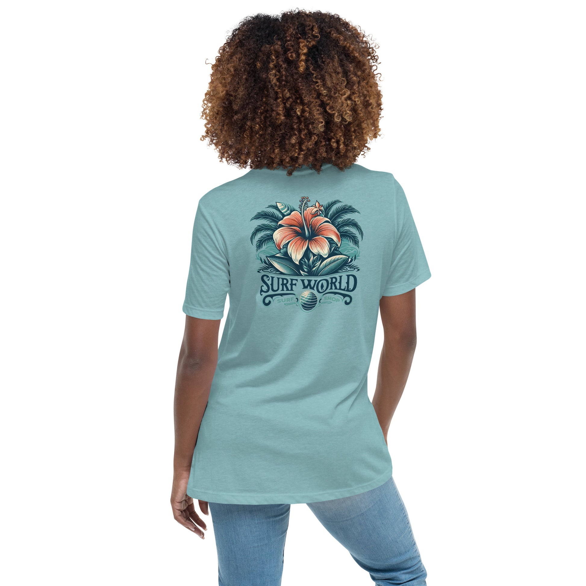 SURF WORLD HIBISCUS FLOWER Women's Relaxed T-Shirt Womens T Shirt Heather Blue Lagoon