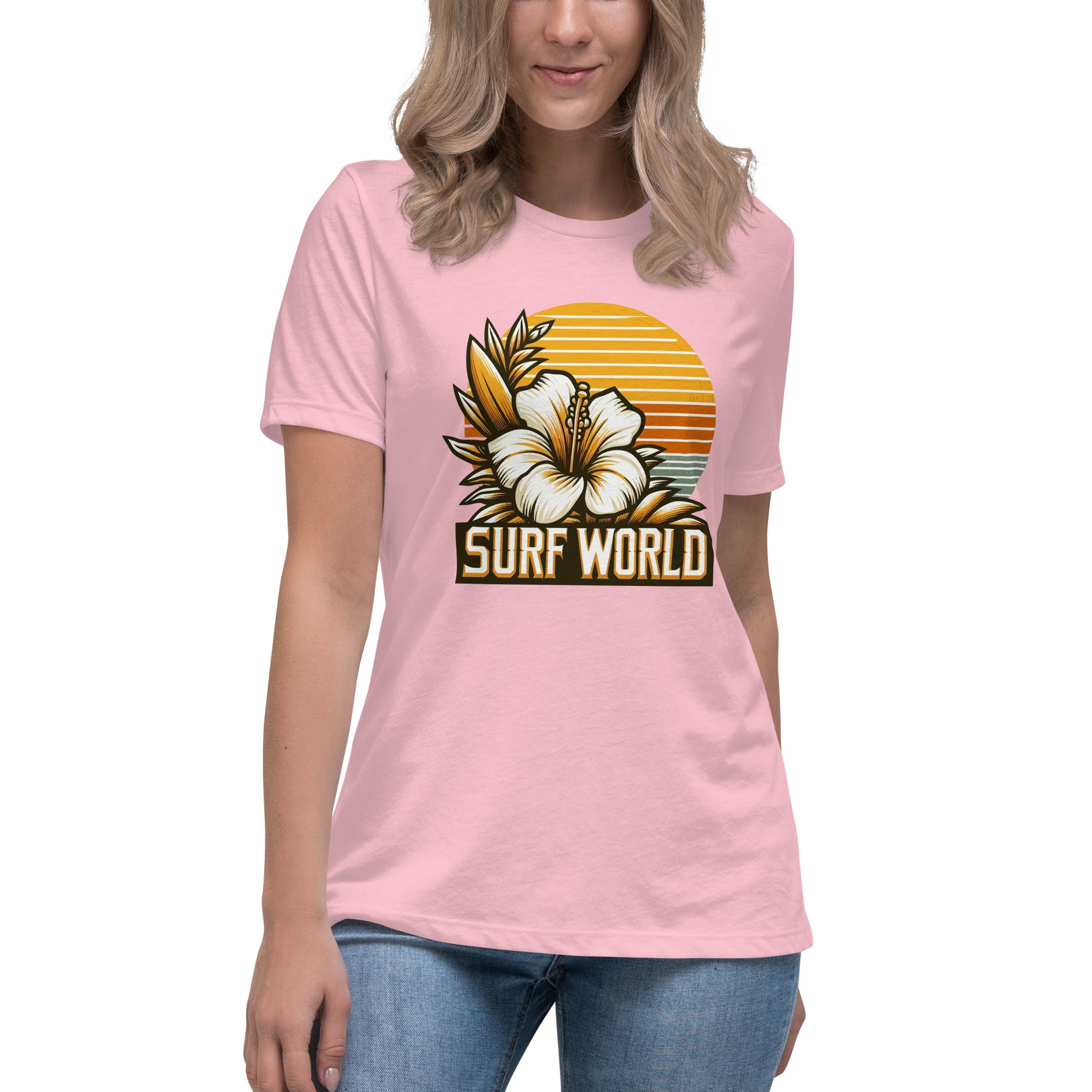 Surf World White Flower Women's Relaxed T-Shirt Womens T Shirt Pink