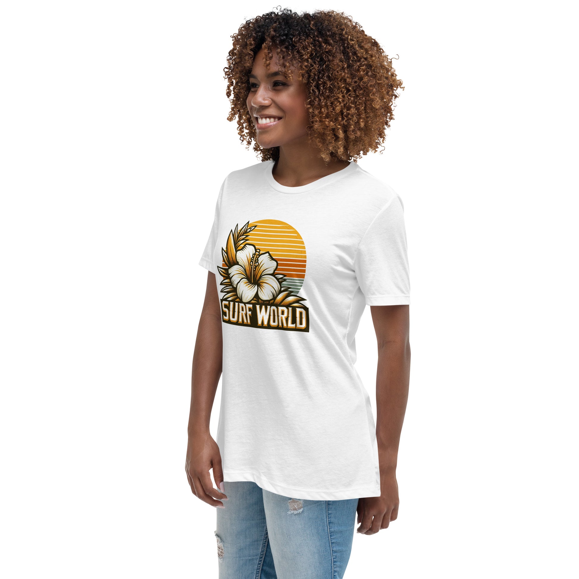 Surf World White Flower Women's Relaxed T-Shirt Womens T Shirt