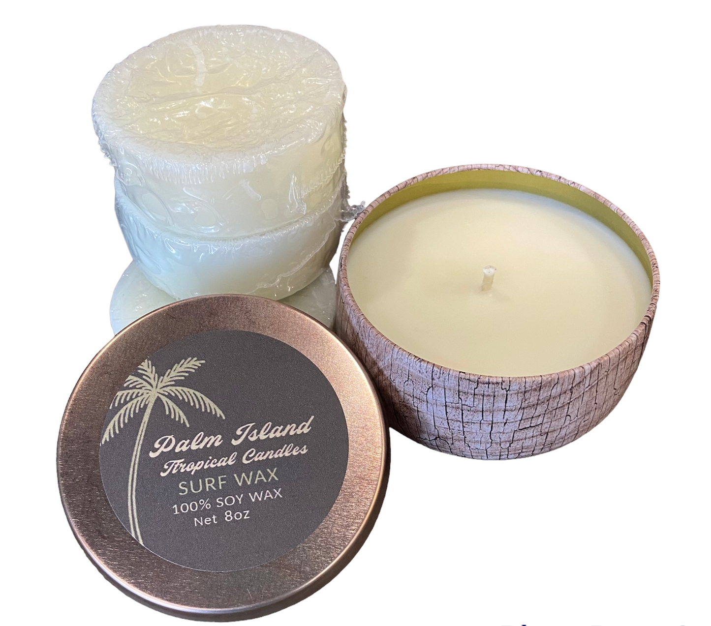 Palm Island Candle Co. 8oz Wood Print Metal Tin - Surf Wax Scent Candle